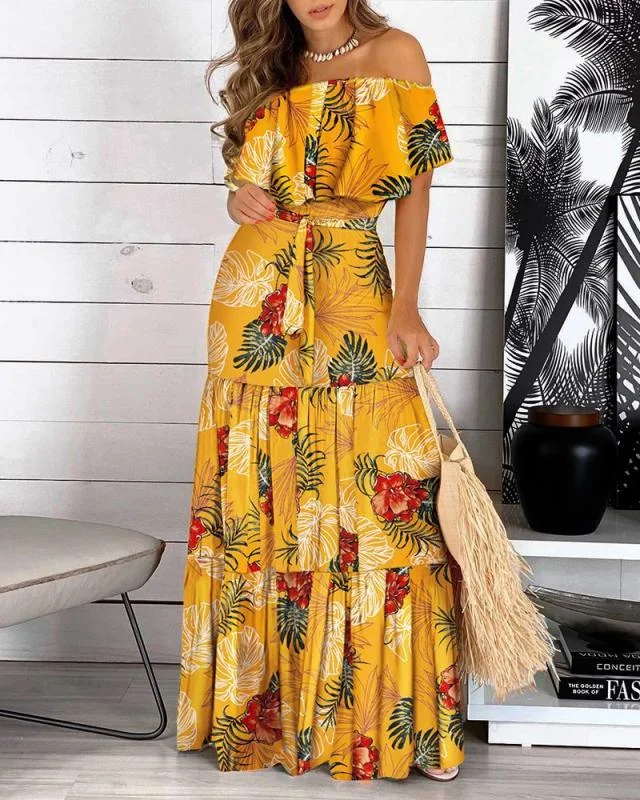 silk dressYou Glow Girl Floral Off The Shoulder Maxi Dress - Yellow