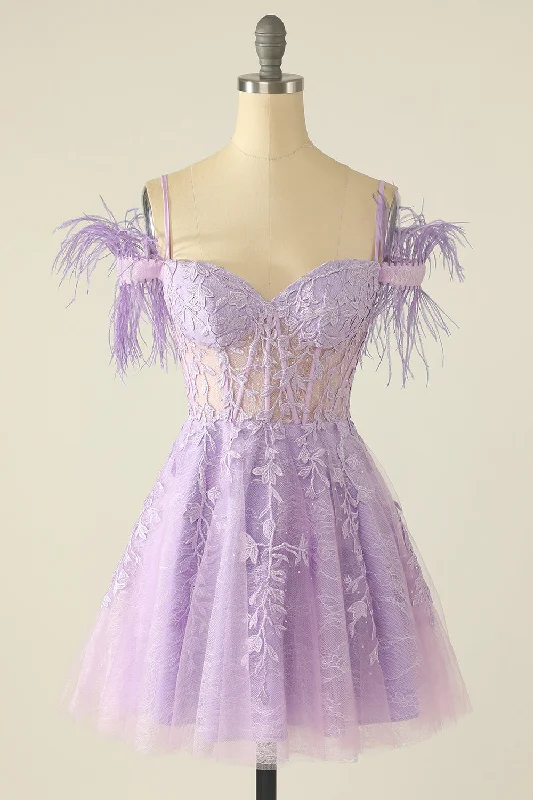 silk dressPrincess Lavender Lace Short A-line Homecoming Dress