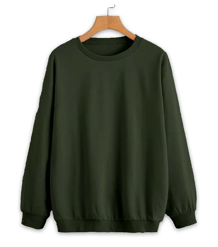 high-quality athletic sweatshirtVimal Jonney Olive Solid Round Neck Cotton Fleece Sweatshirt for Women