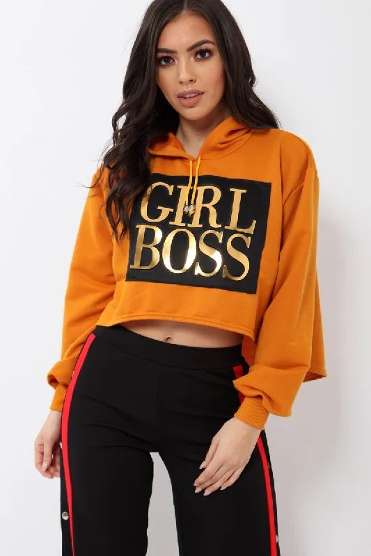 minimalist pullover sweatshirtOrange Girl Boss Cropped Hoodie - Kelsy