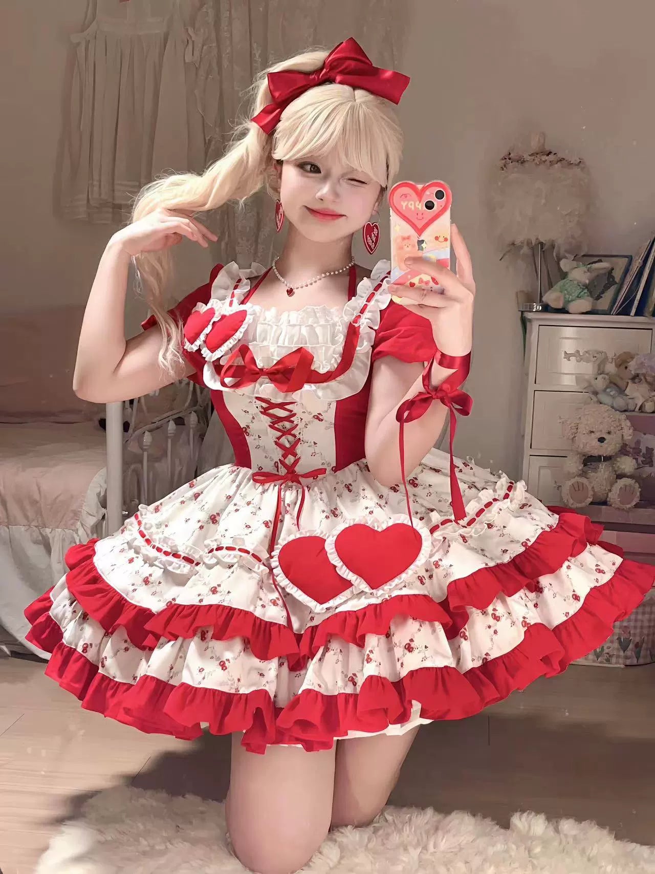 dress (with a heart-shaped necklace )