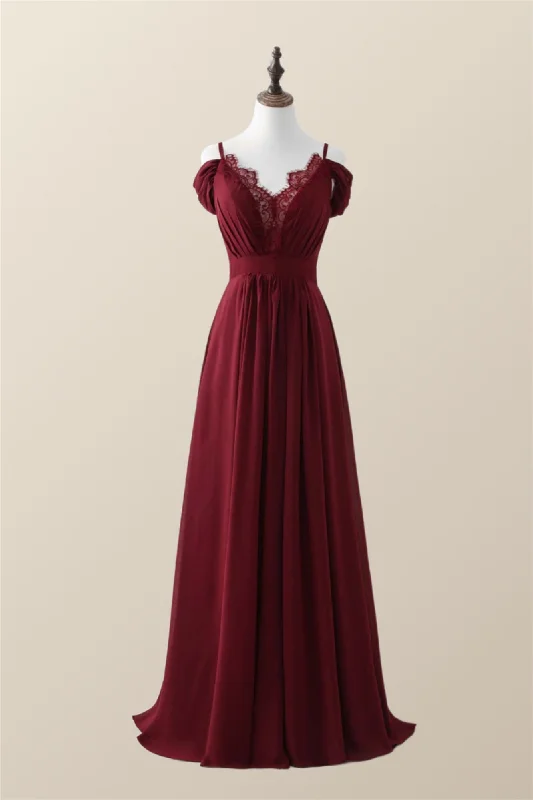 stylish dressStraps Wine Red Chiffon A-line Long Bridesmaid Dress