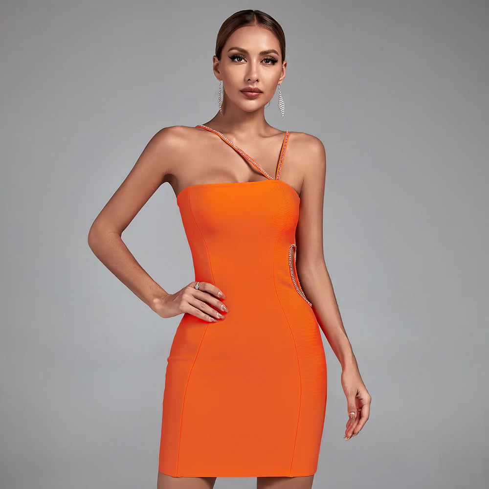 ruched dressOrange Asymmetric Cut Out Mini Bandage Dress