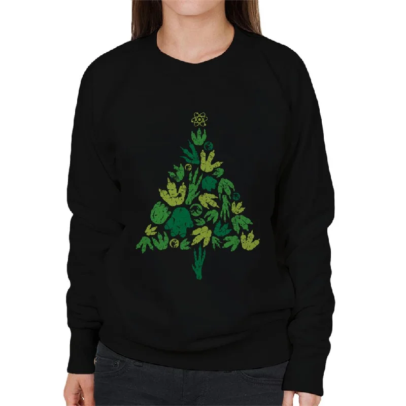 streetwear gym sweatshirtJurassic Park Christmas Tree Dinosaur Footprints Women's Sweatshirt