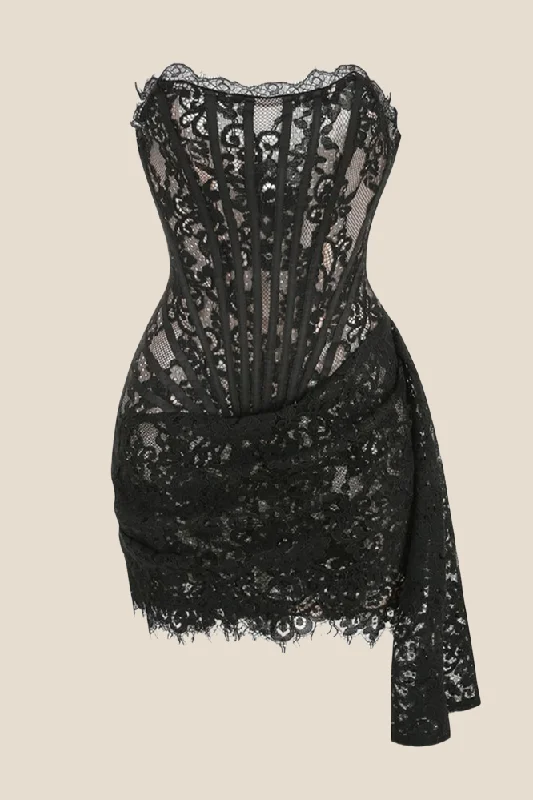 layered dressStrapless Black Tight Lace Short Dress with Shawl