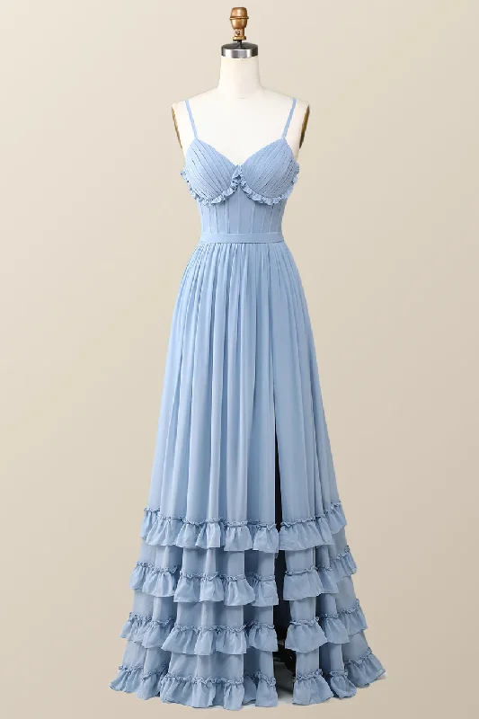 ashionable dressBoho Style Dusty Blue Ruffles Long Party Dress Bridesmaid Dress,DP1817