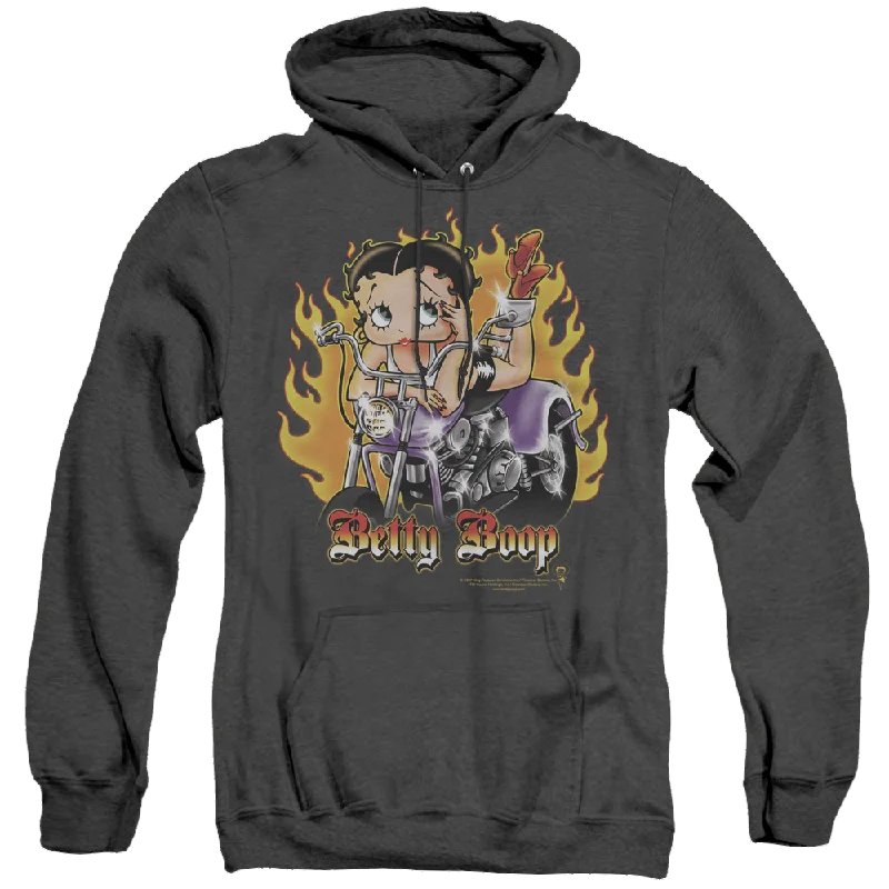 oversized pullover hoodieBetty Boop Biker Flames Boop - Heather Pullover Hoodie