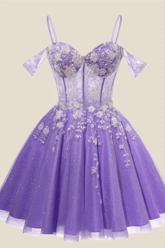 playful dressLavender Sequin Appliques A-line Short Dress