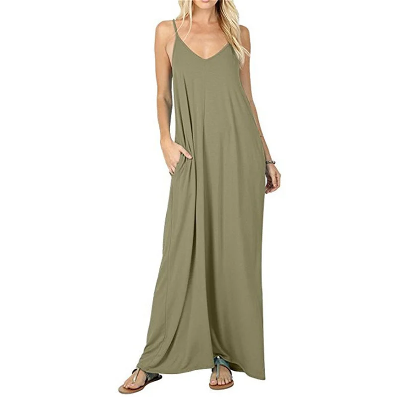 boho dressOlivian Pocketed Maxi Dress - Moss Green