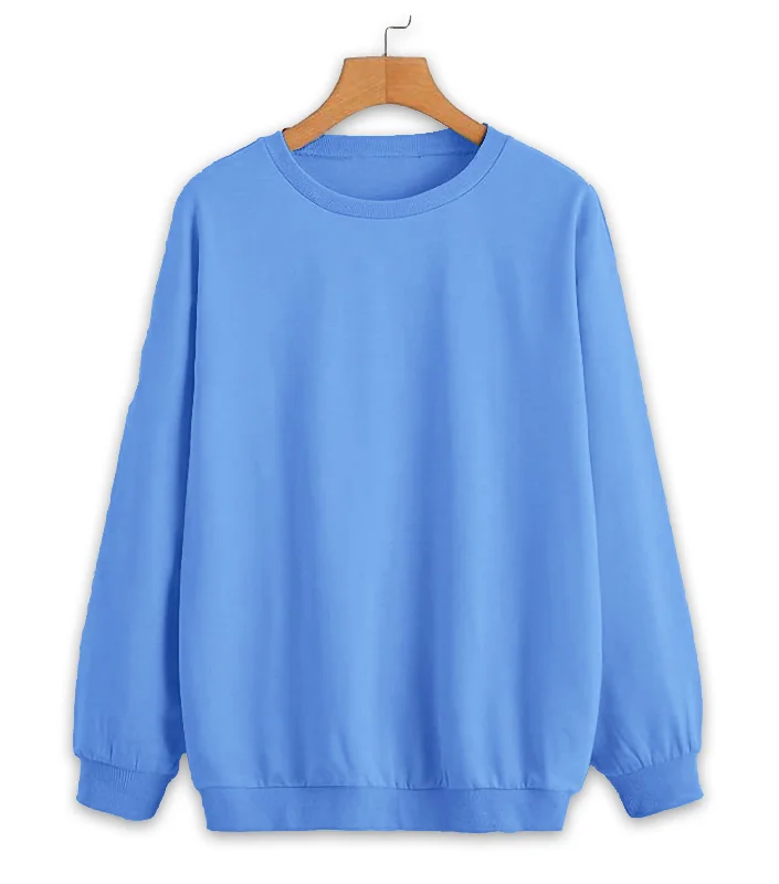 athletic streetwear sweatshirtVimal Jonney Sky Blue Solid Round Neck Cotton Fleece Sweatshirt for Women