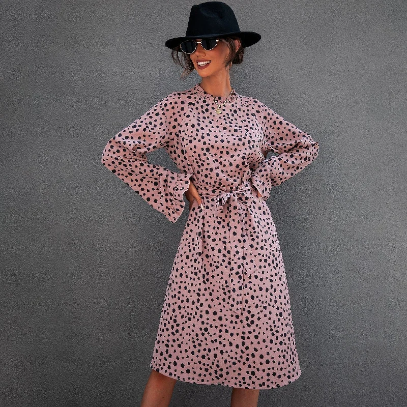 playful dressKittenAlarm - All Over Leopard Print Flounce Sleeve Belted Dress