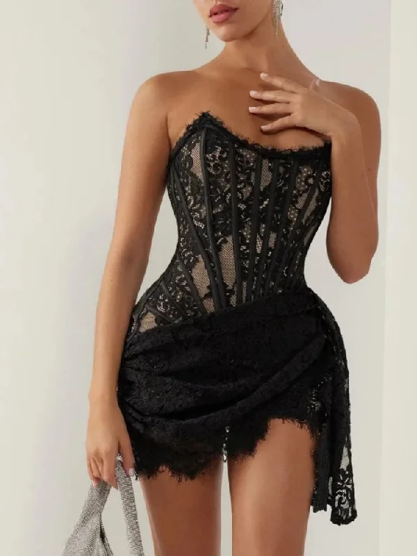 elegant maxi dressStrapless Lace Corset Mini Dress - Sleeveless Bodycon Christmas Party Dress