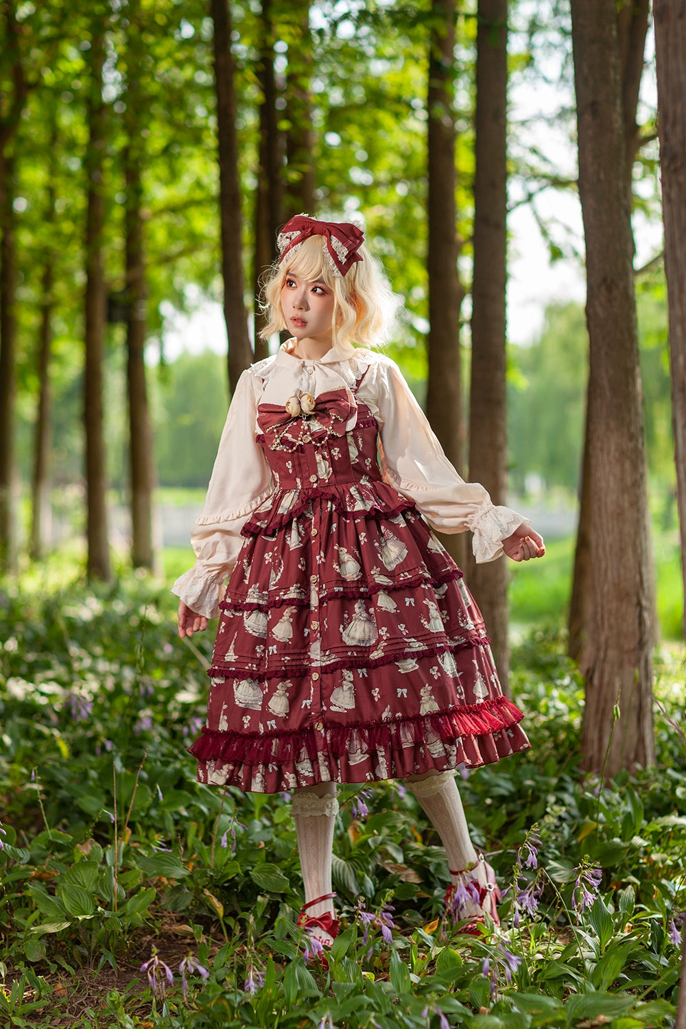 off-the-shoulder dressInfanta~Elegant Lolita JSK Dress Tiered Rabbit Prints Middle Split Dress