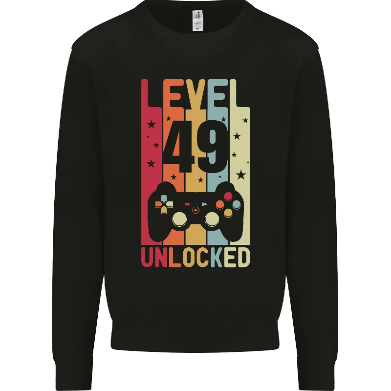 retro sports hoodie49th Birthday 49 Year Old Level Up Gaming Mens Sweatshirt Jumper