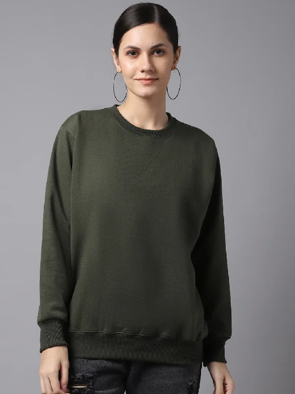 long-sleeve athletic hoodieVimal Jonney Fleece Round Neck Olive Sweatshirt For Women