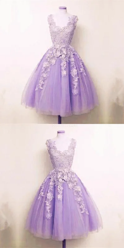 vintage-inspired dressFetching Appliques Homecoming Dress Lilac Tulle Lace Appliques A-line Short Homecoming Dress S10571