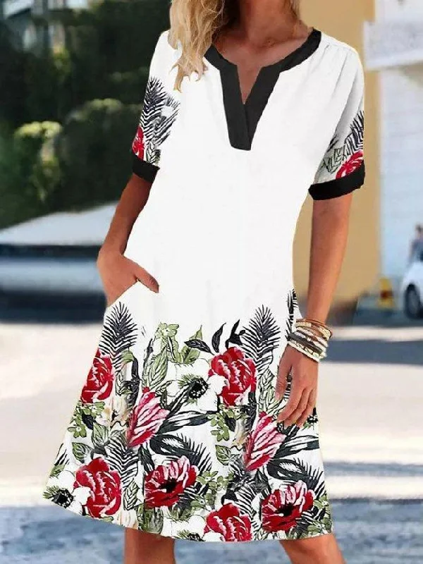 trendy bodycon dressV-Neck Short Sleeve Vintage Print Elegant Dress