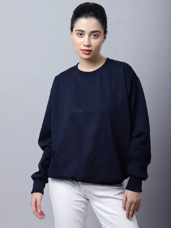 eco-friendly fitness hoodieVimal Jonney Fleece Round Neck Navy Blue Sweatshirt For Women