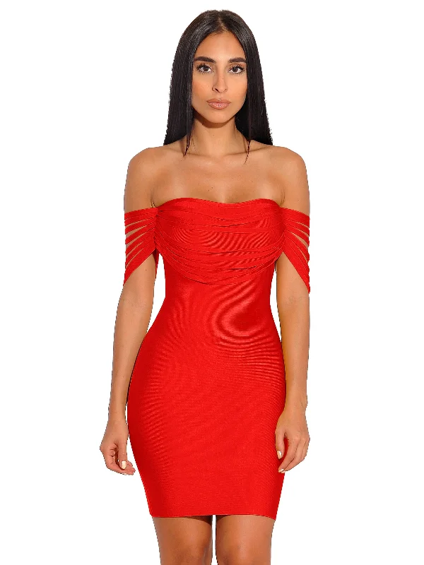 summer floral dressRed Fringe Off Shoulder Bandage Dress