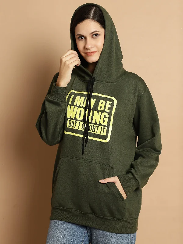 fashion sportswear hoodieVimal Jonney Olive Printed Hooded Cotton Fleece Sweatshirt for Women