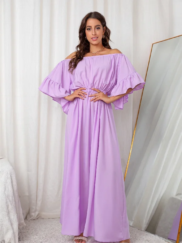 satin dressKittenAlarm - Off Shoulder Short Sleeve Maxi Dress