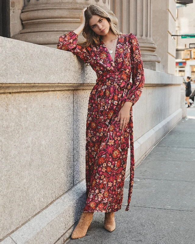 pleated dressVillage Views Floral Wrap Maxi Dress