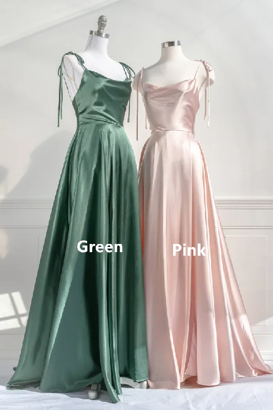 casual summer dressGreen Straps Satin A-Line Long Party Dress Bridesmaid Dress, DP2956