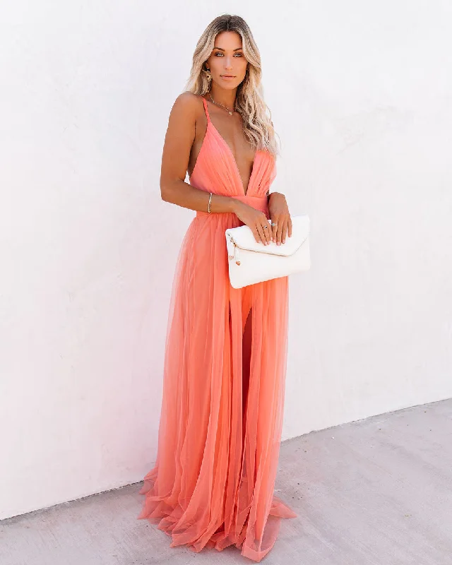 one-shoulder dressKittenAlarm - Petal Dust Maxi Dress - Apricot