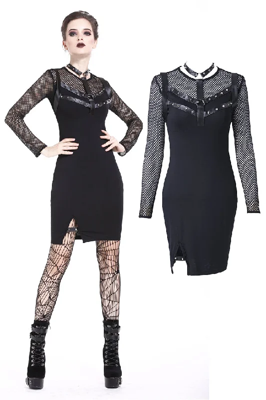 winter dressPunk metal studded mesh midi dress DW204