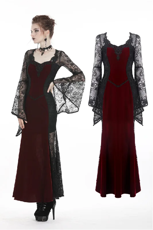 satin dressGothic elegant red velvet lace long dress DW286