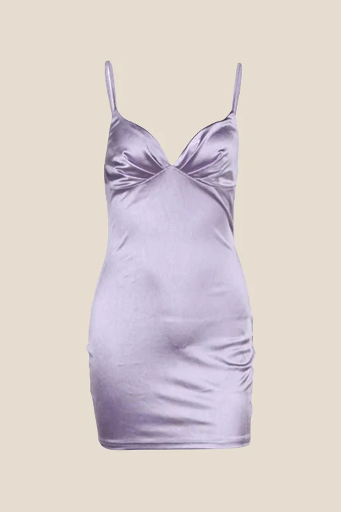 casual day dressV-neck Purple Ruched Bodycon Short Dress