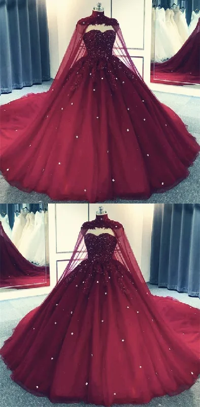 A-line dressTulle Ball Gown Prom Dress With Cape  S8254