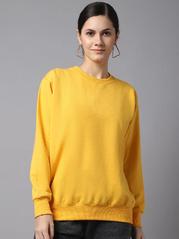 breathable gym hoodieVimal Jonney Fleece Round Neck Yellow Sweatshirt For Women