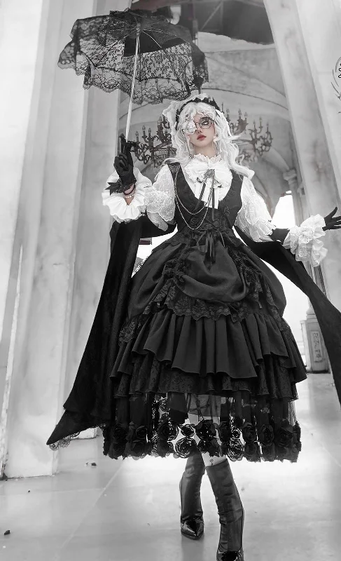 sleek dress(BFM)Bramble Rose~Rose Deacon~Elegant Lolita Dress Black and White OP