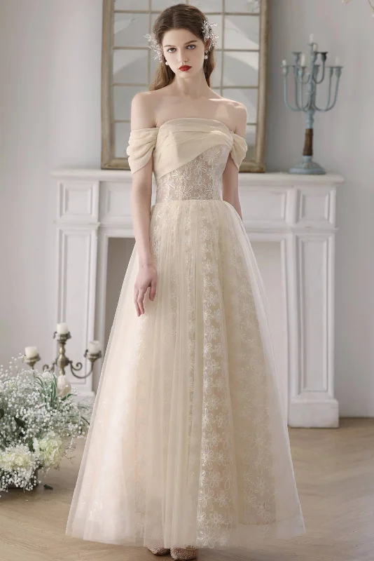 office dressOff the Shoulder Champagne Tulle Princess Gown