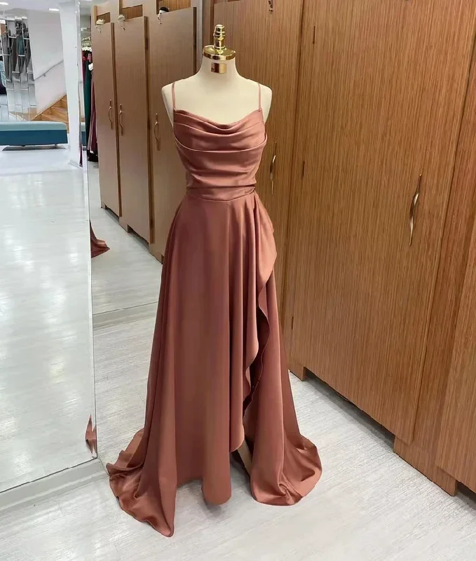 casual slip dressElegant Straps A-Line Satin Long party Dress Bridesmaid Dress, DP2624