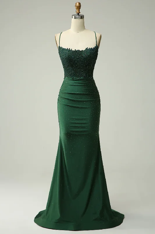 party dressMermaid Dark Green Long Prom Dress with Appliques Beading,DP577