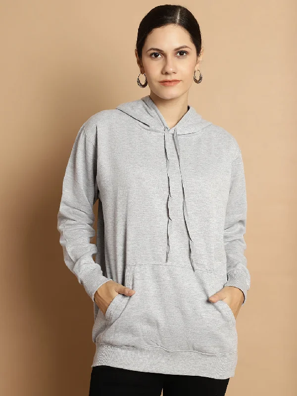 high-end athletic hoodieVimal Jonney Grey Melange Solid Hooded Cotton Fleece Sweatshirt for Women