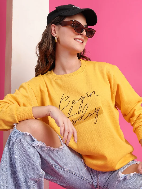 minimalist gym sweatshirtVimaL Jonney Regular Fit Yellow Printed Sweatshirt For Women