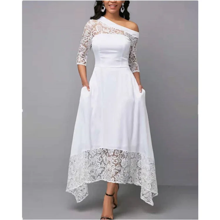 fitted bodycon dressOverjoyed Pocketed Crochet Lace Maxi Dress - Marshmallow