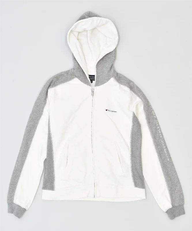 trendy zip-up hoodieCHAMPION Womens Zip Hoodie Sweater UK 10 Small White Colourblock Cotton