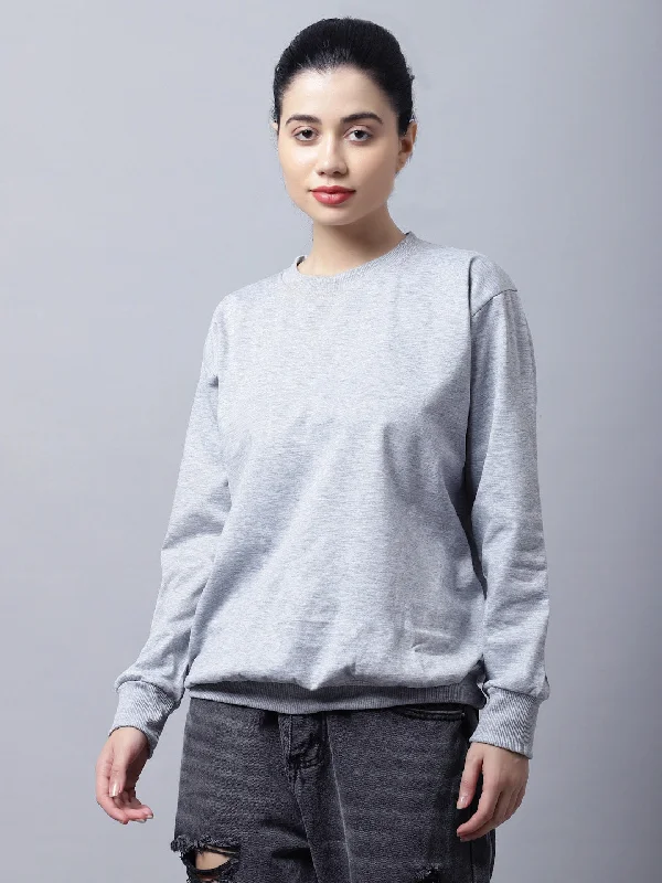 minimalist gym sweatshirtVimal Jonney Fleece Round Neck Grey Melange Sweatshirt For Women