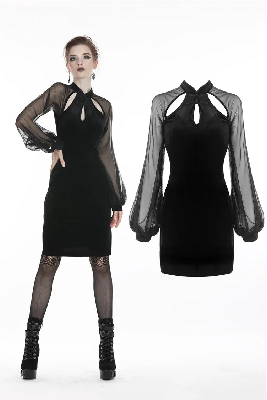 boho-chic dressRetro Black tight dress with mesh sleeves DW270