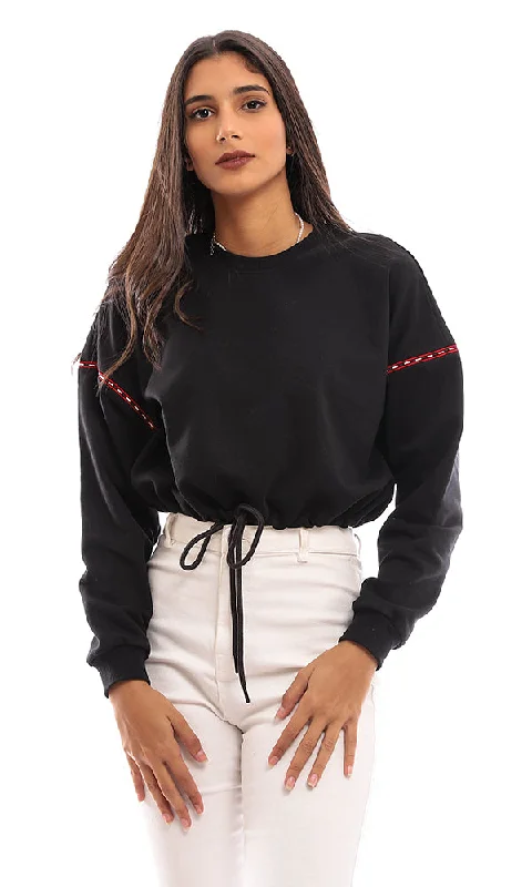 high-end athletic hoodie96251 Loose Fit Cropped Cotton Sweatshirt - Black