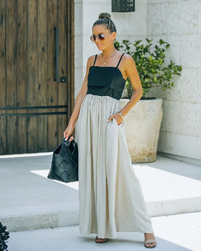 boho dressMarcellus Pocketed Colorblock Maxi Dress - Black Nude