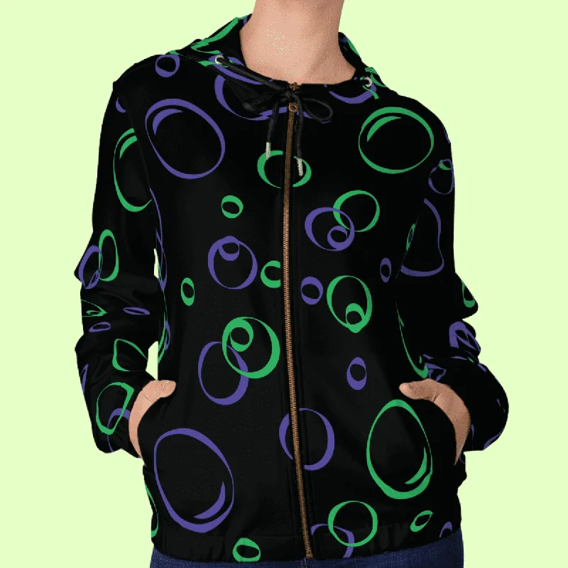 soft athletic sweatshirtWomen’s Blue And Green Bubbles Full Zip Hoodie