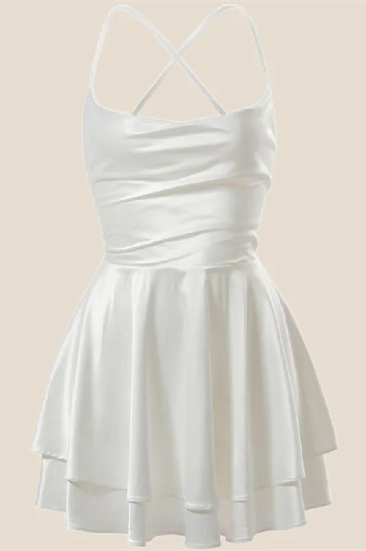 chic dressStraps White Satin A-line Short Homecoming Dress