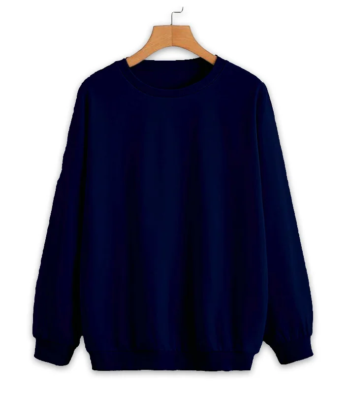 stylish performance hoodieVimal Jonney Navy Blue Solid Round Neck Cotton Fleece Sweatshirt for Women