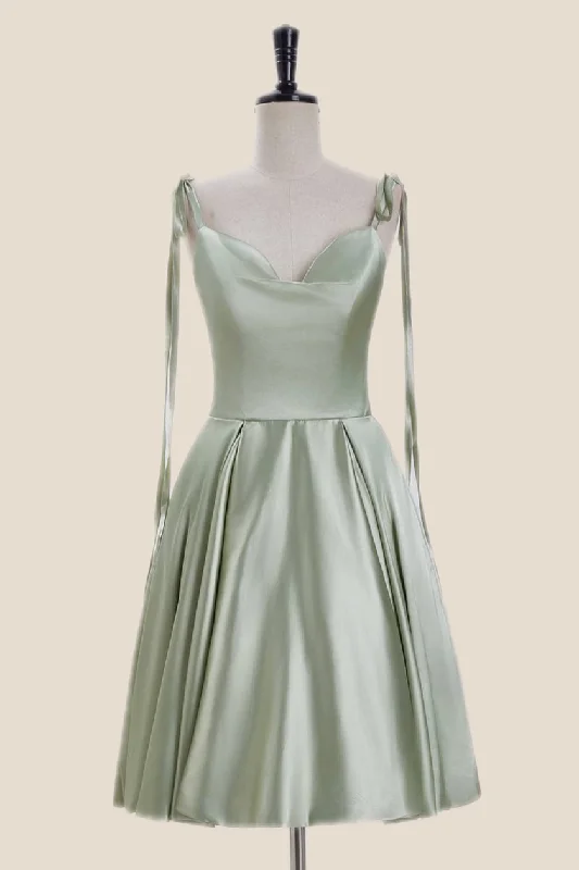 lace-up dressSage Green Satin A-line Short Party Dress