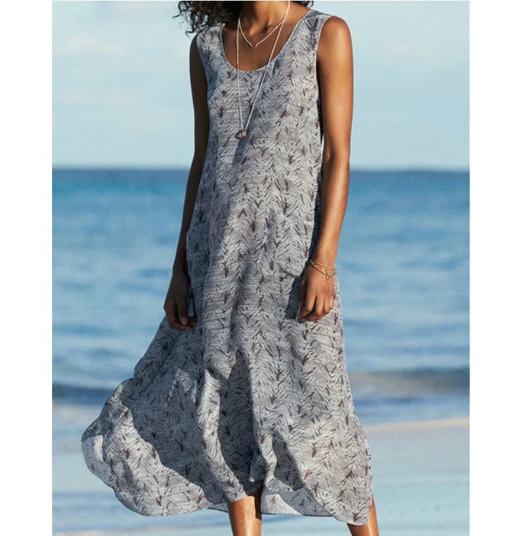 denim dressNiles Printed Pocketed Maxi Dress - Light Grey